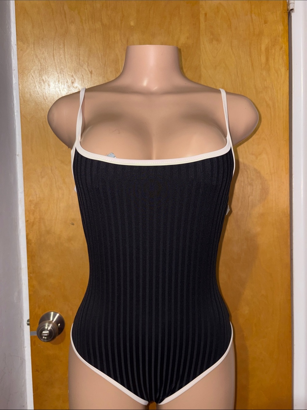 aerie Black One-Piece Swimsuit with Cream Trim